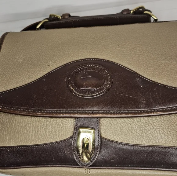 Vintage Dooney & Bourke Carrier Leather Satchel Taupe & Burnt Cedar Shoulder Bag